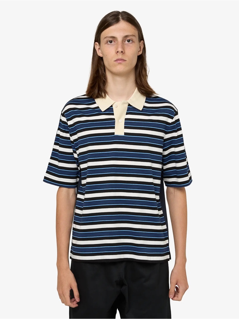 Marni Navy, Light Blue & White Striped Polo with Contrast Collar